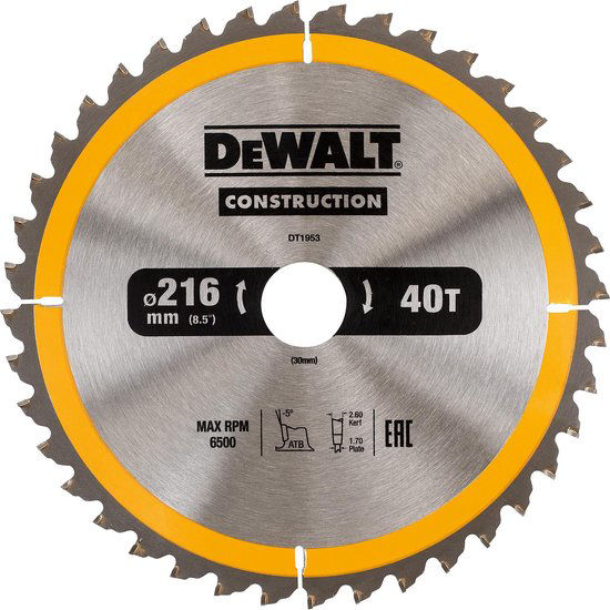 Afbeelding van CIRKELZAAGBLAD DEWALT DT1953 216X40TX30